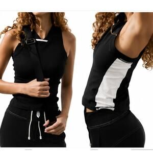 Free People Movement Racerback Tank Top Black White Colorblock XL